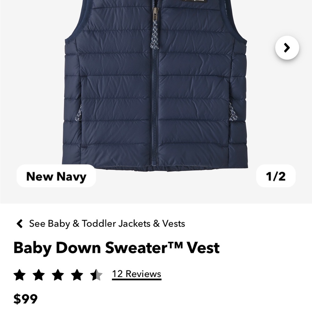 EUC Patagonia Toddler down puffer vest 12 - 18 months - Picture 9 of 9